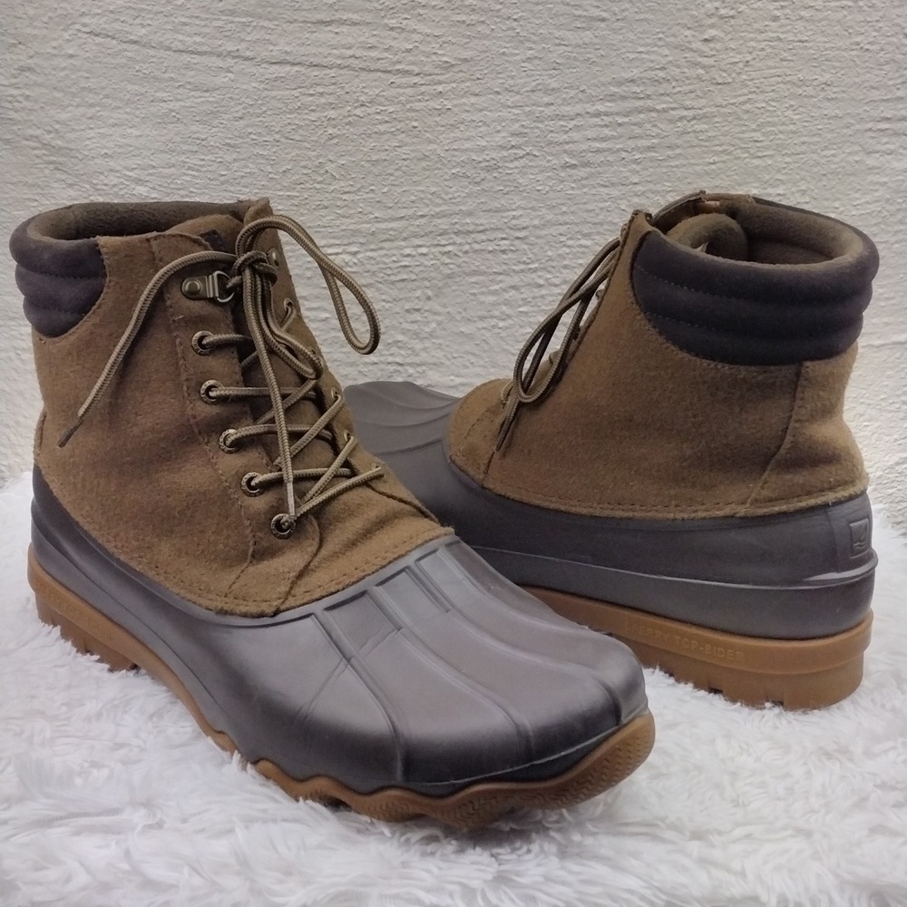 Sperry Top-Siders Avenue Olive Green Wool Blend Rubber Upper Lace Up Duck Boot
